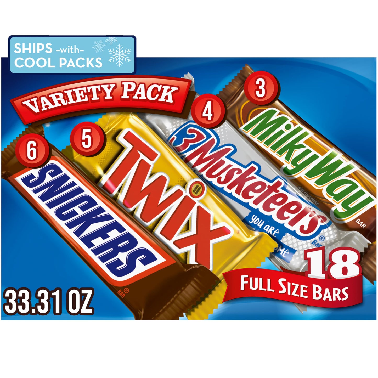 SNICKERS, TWIX, MILKY WAY & 3 MUSKETEERS Individually Wrapped Variety Pack Full Size