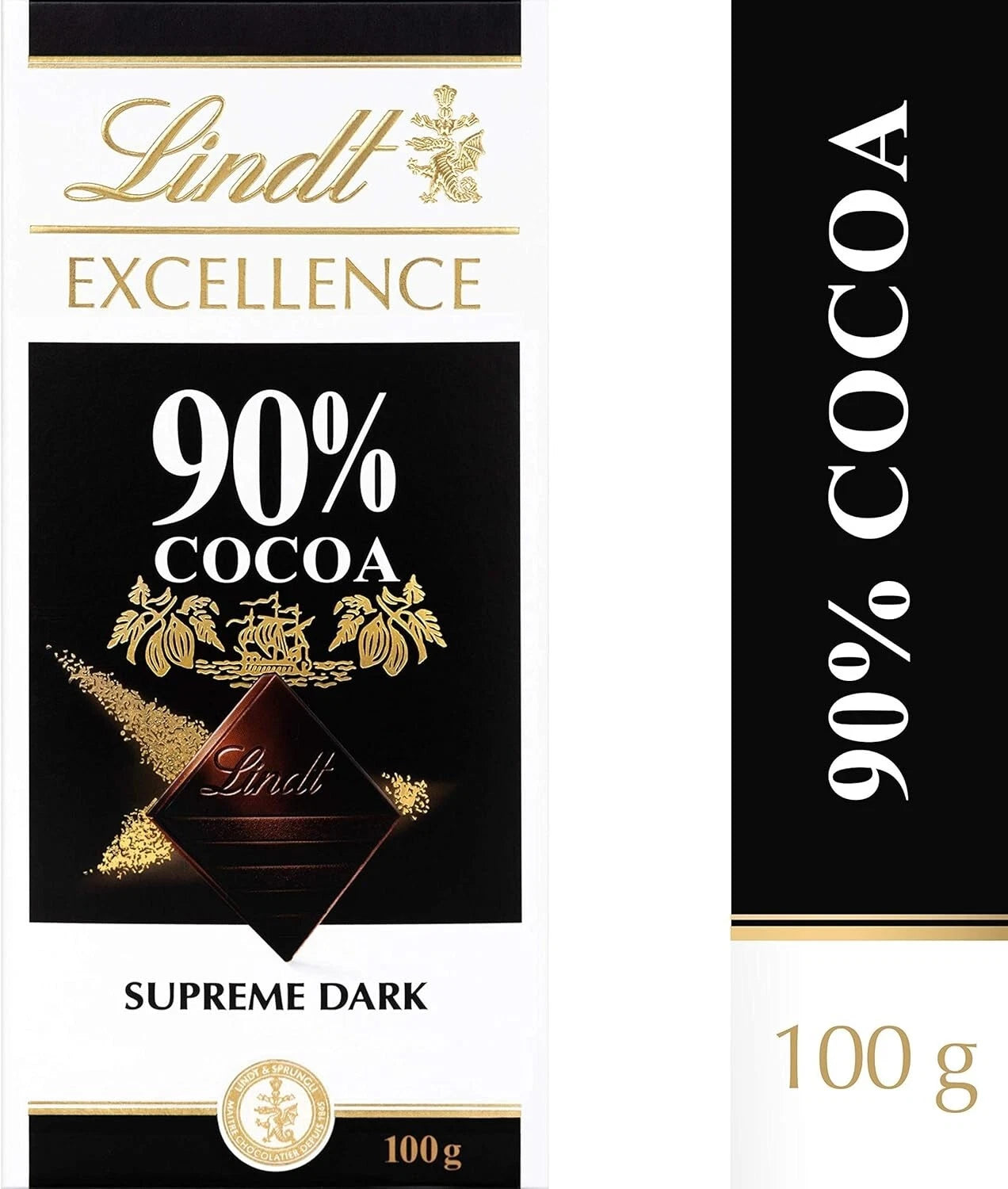 Lindt Excellence 90% Cocoa Dark Supreme Noir Chocolate Bar, 2 X 100 g