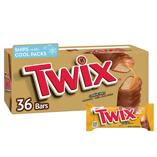 TwixBulk Chocolate Candy Individually Wrapped - Full Size, Caramel Chocolate Cookie Candy Bar, 36-Count Box