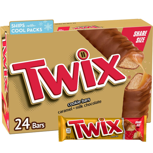 TwixBulk Chocolate Candy Individually Wrapped - Full Size, Caramel Chocolate Cookie Candy Bar, 36-Count Box