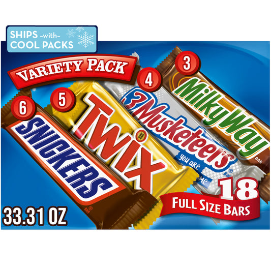 SNICKERS, TWIX, MILKY WAY & 3 MUSKETEERS Individually Wrapped Variety Pack Full Size