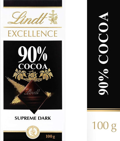 Lindt Excellence 90% Cocoa Dark Supreme Noir Chocolate Bar, 2 X 100 g