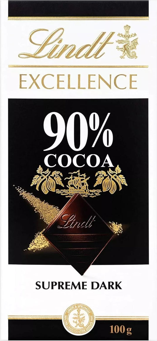 Lindt Excellence 90% Cocoa Dark Supreme Noir Chocolate Bar, 2 X 100 g